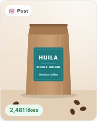 Instagram post of a coffee bag with 2,481 likes