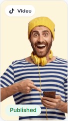 Published TikTok video: man in a yellow beanie pointing at his phone
