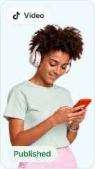 Published TikTok video: woman with headphones on her phone